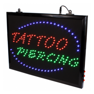 Szyld LED z łańcuszkiem do zawieszenia - Tattoo + Piercing